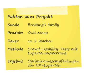 Fakten zum Projekt Experten-Auswertung für Ernsting's family