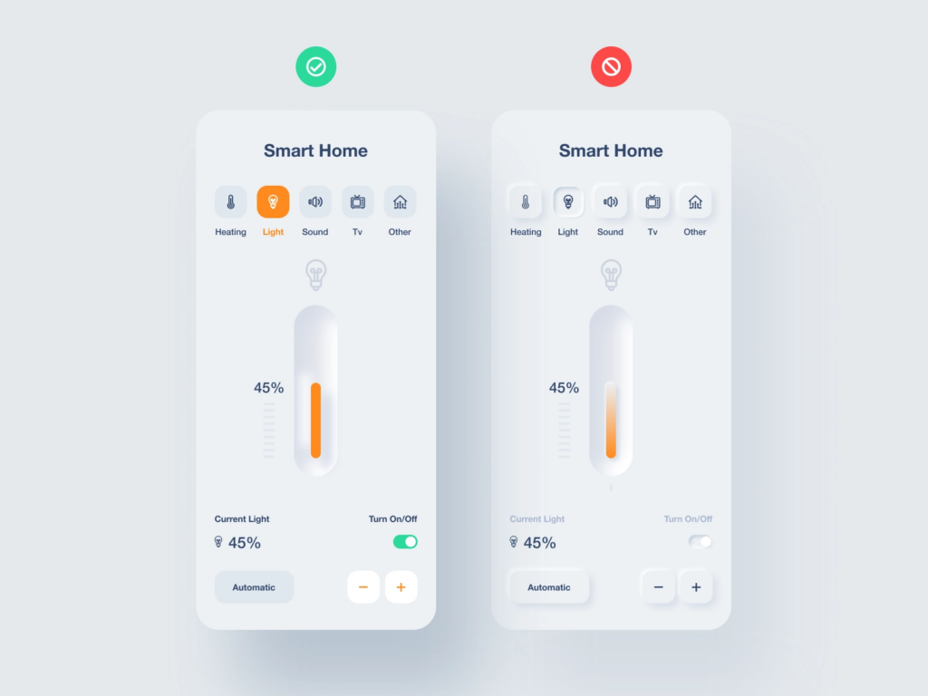Dieses Beispiel zeigt, wie der Design-Trend Neumorphismus umgesetzt werden sollte