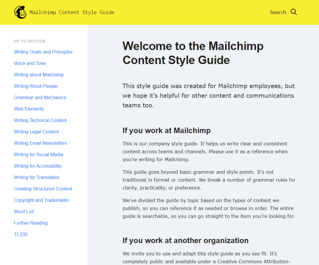 UX-Trend UX-Writing: Content Style Guide von Mailchimp