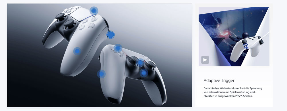 Bild zeigt Playstation 5 Controller aus mehreren Blickwinkeln 